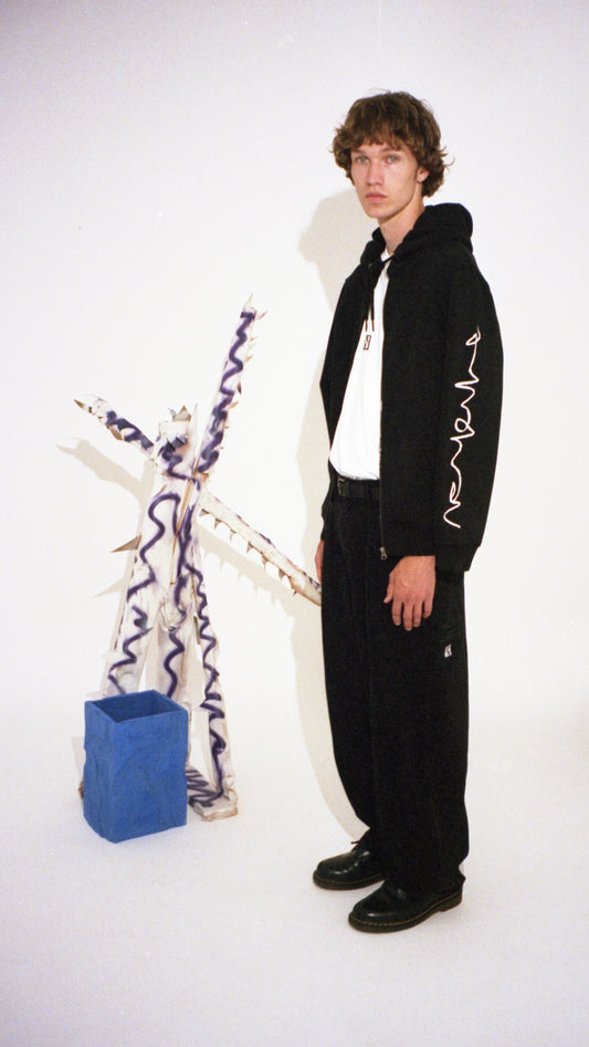 Crayon Arm Zip Hoodie - Black