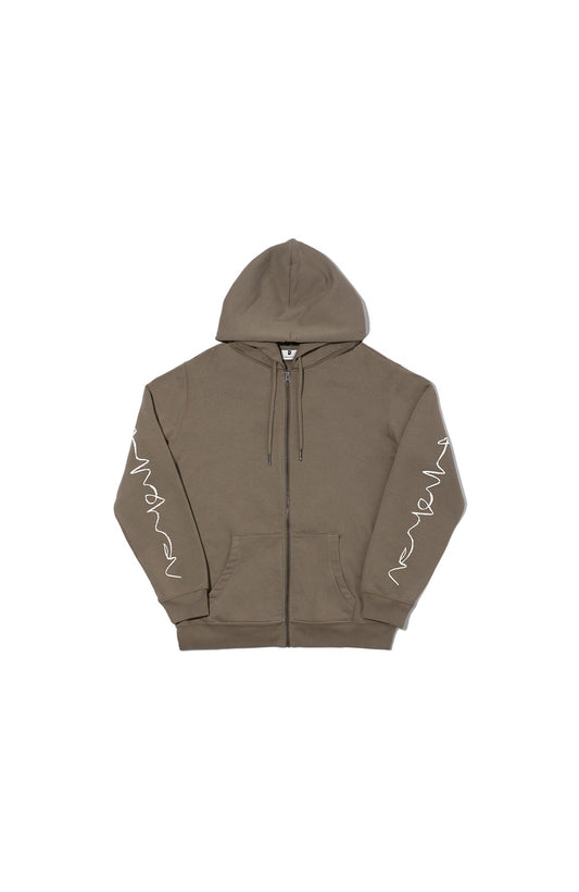 Crayon Arm Zip Hoodie - Olive Green