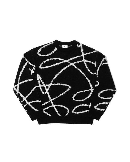 Doodle Jacquard Knit Crewneck - Black