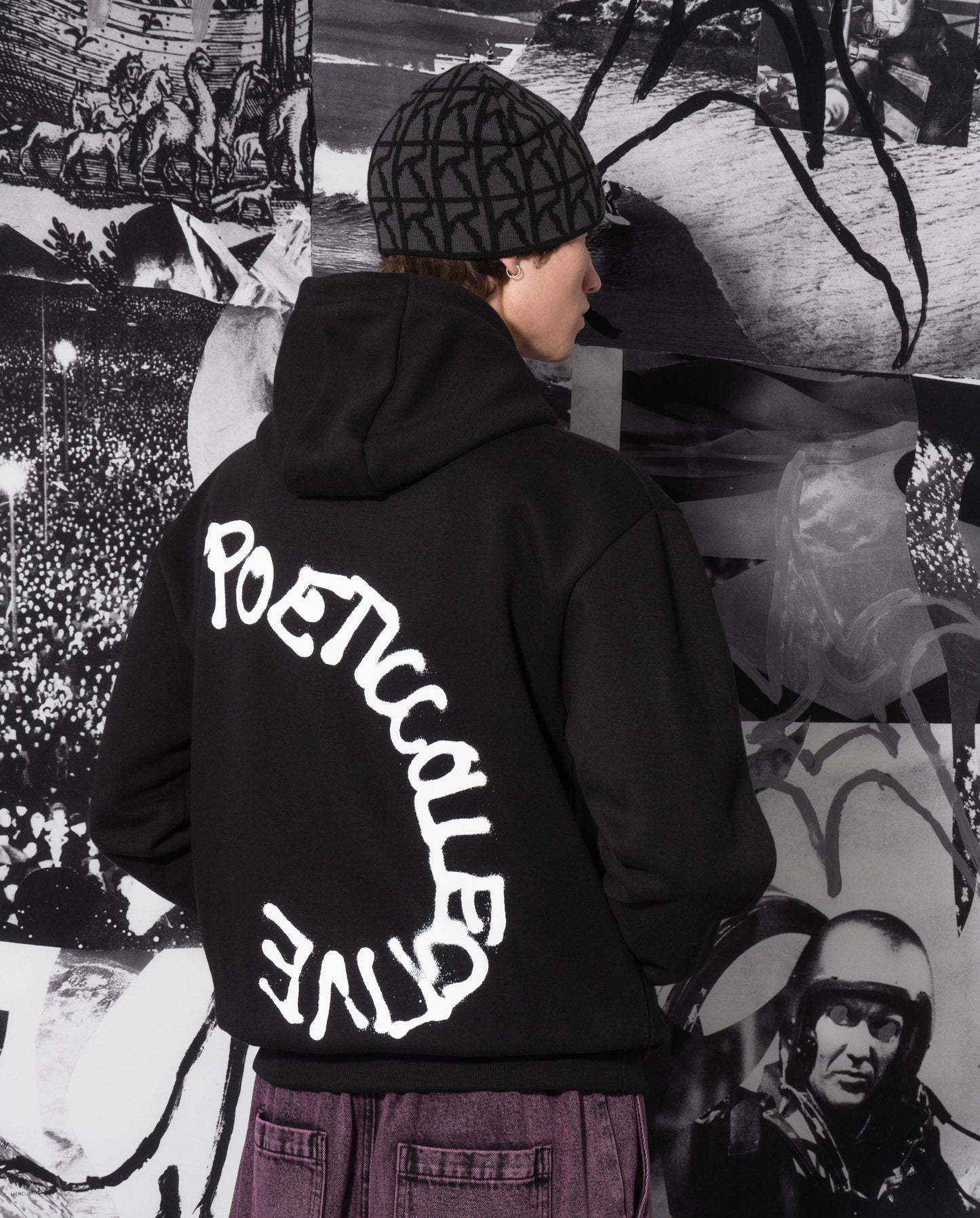 Double Zip Spray Hoodie - Black