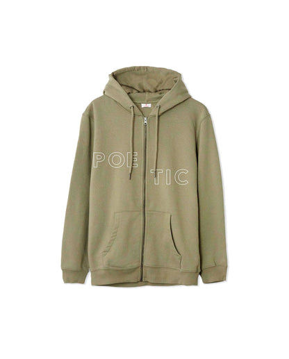 Poetic Outline Zip Hoodie - Olive green