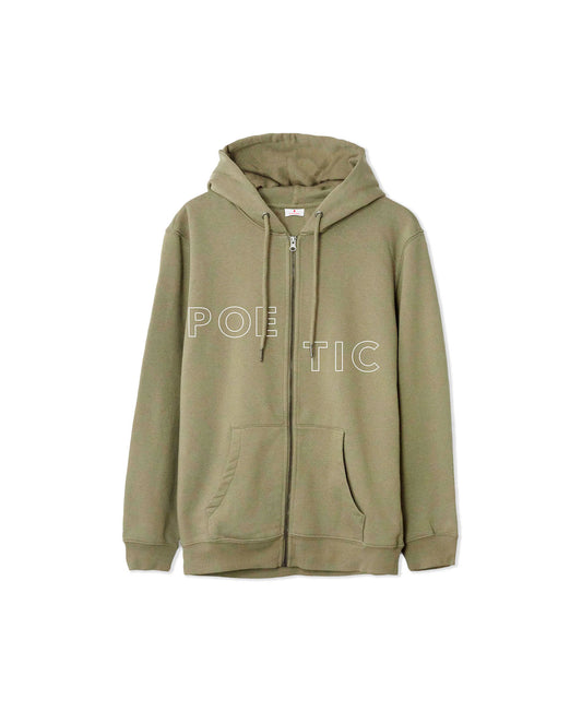 Poetic Outline Zip Hoodie - Olive green