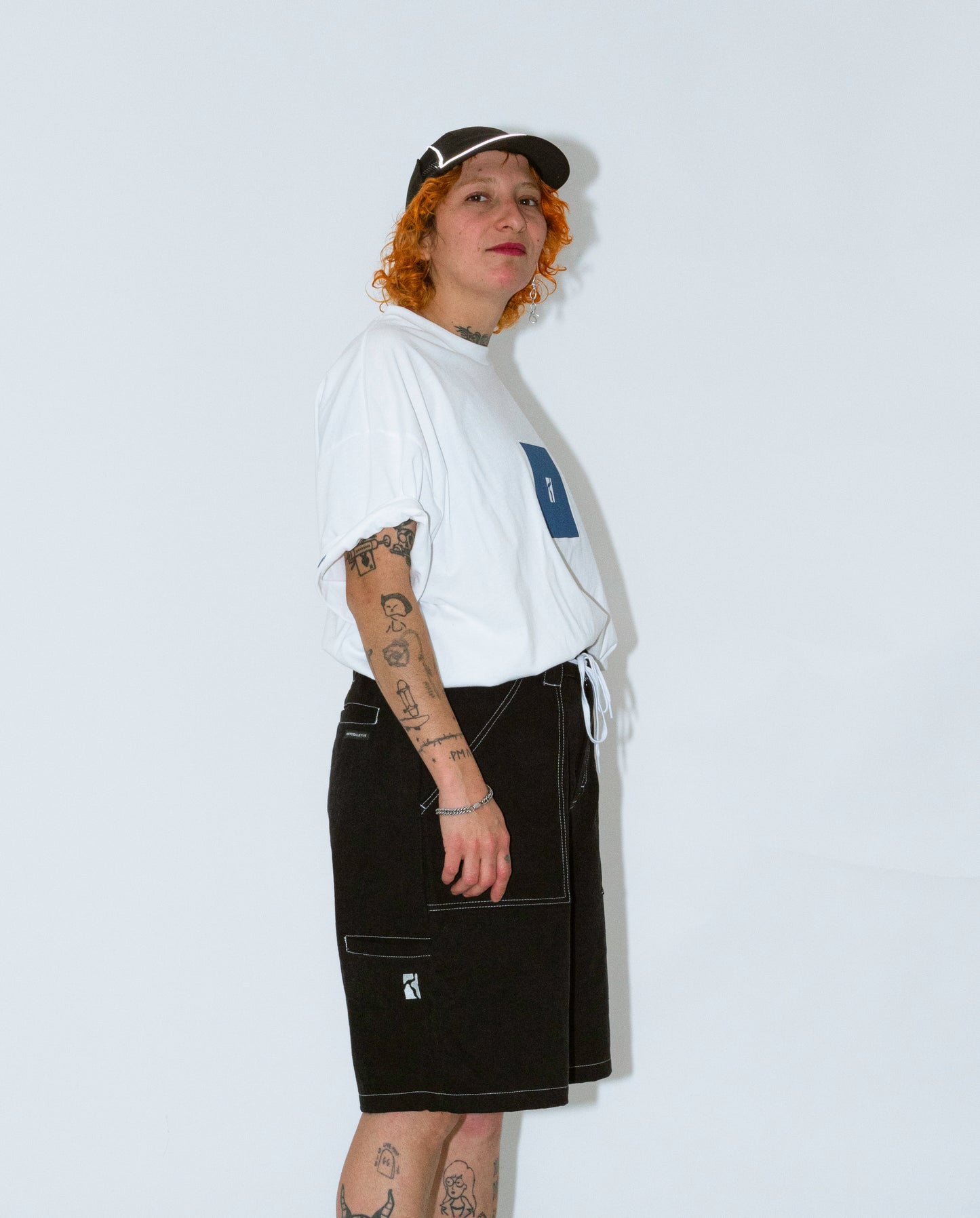 Painter shorts - Black denim w. White stitching