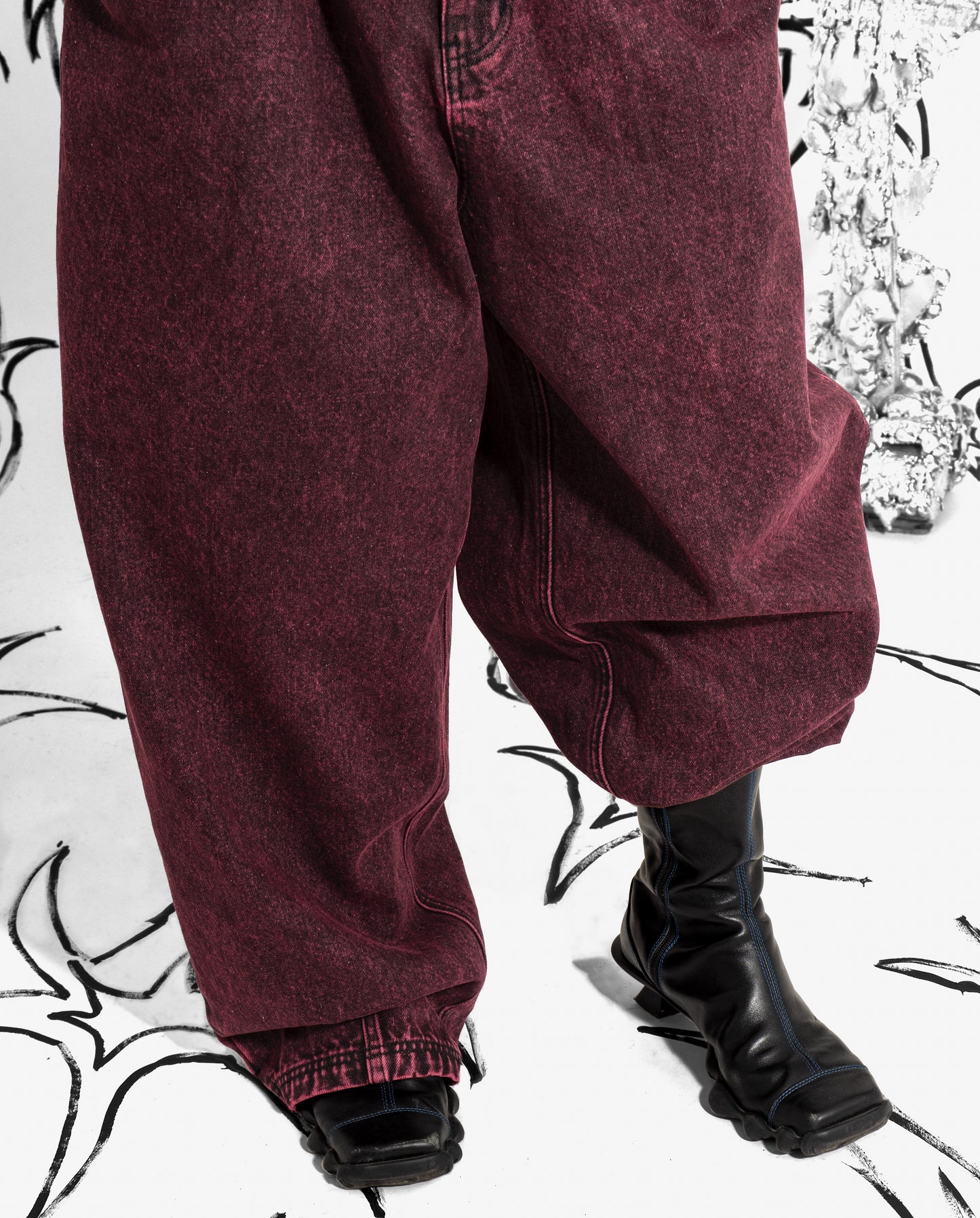 Ballon Pant - Red Acid Denim Wash