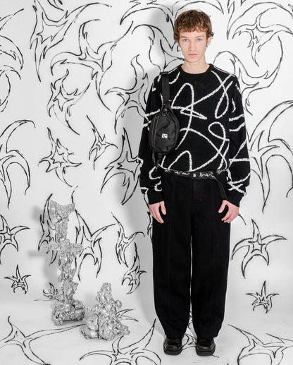 Doodle Jacquard Knit Crewneck - Black