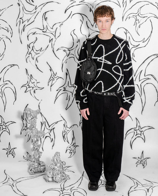 Doodle Jacquard Knit Crewneck - Black